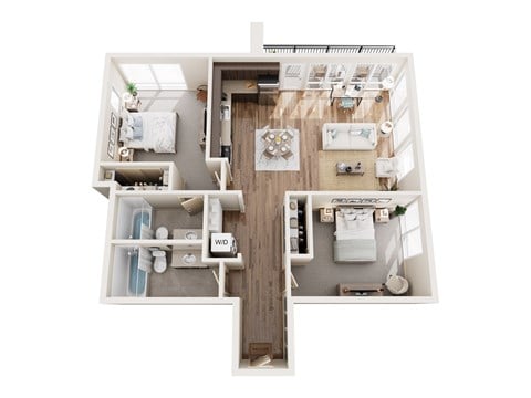 Floor plan for 2 beds, 2 baths, 1024 sqft
